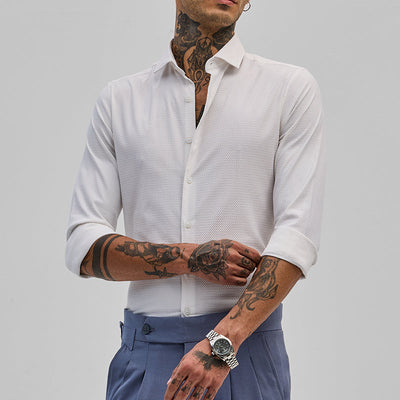 White Textured Slim Fit Shirt