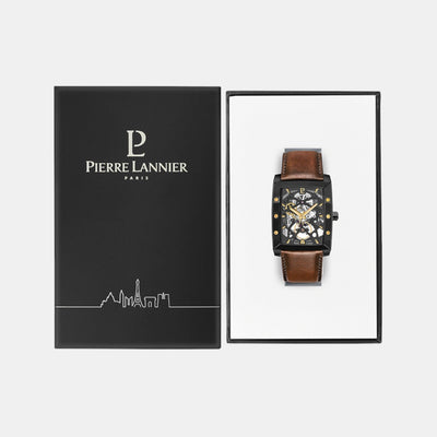 Hector Men Automatic Black Dial Analog Leather Watch 339A434