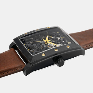 Hector Men Automatic Black Dial Analog Leather Watch 339A434