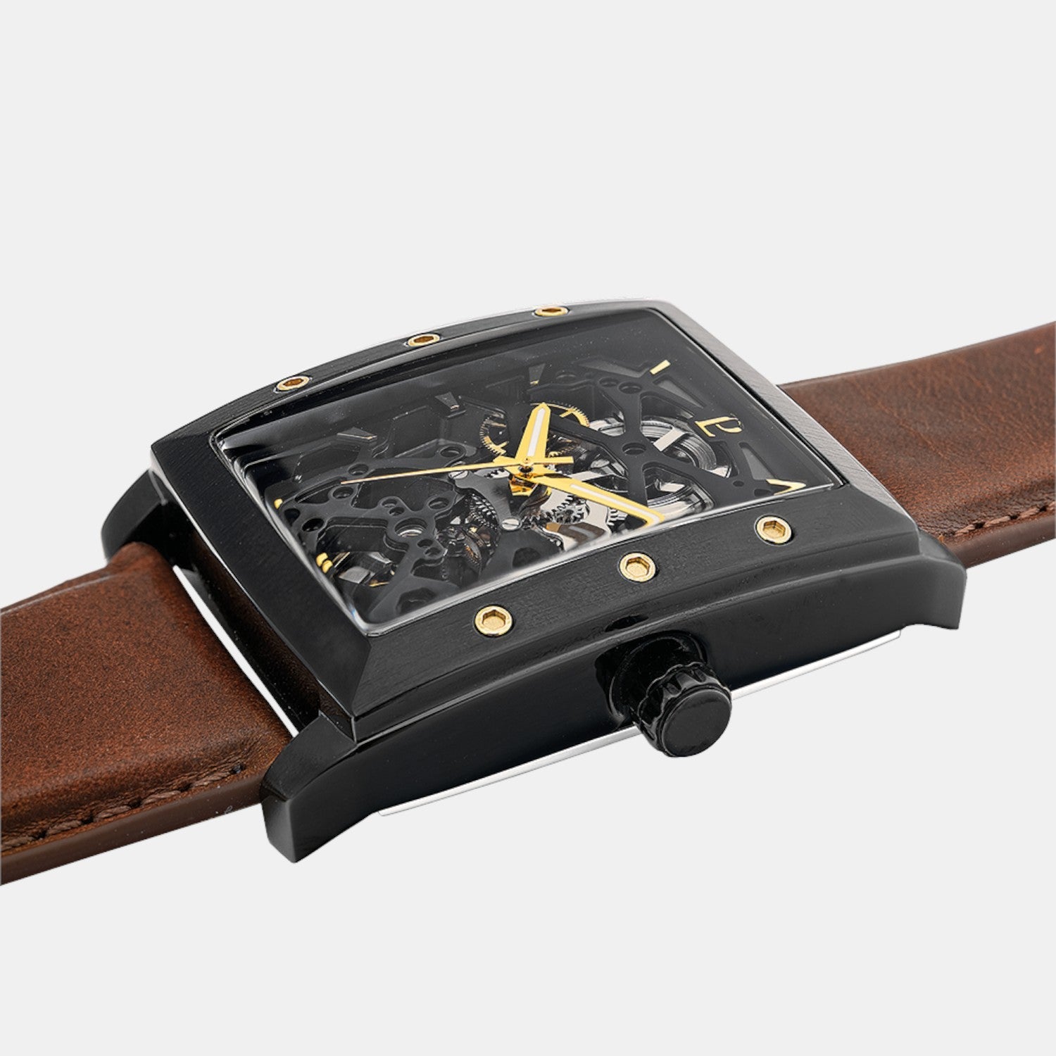 Hector Men Automatic Black Dial Analog Leather Watch 339A434