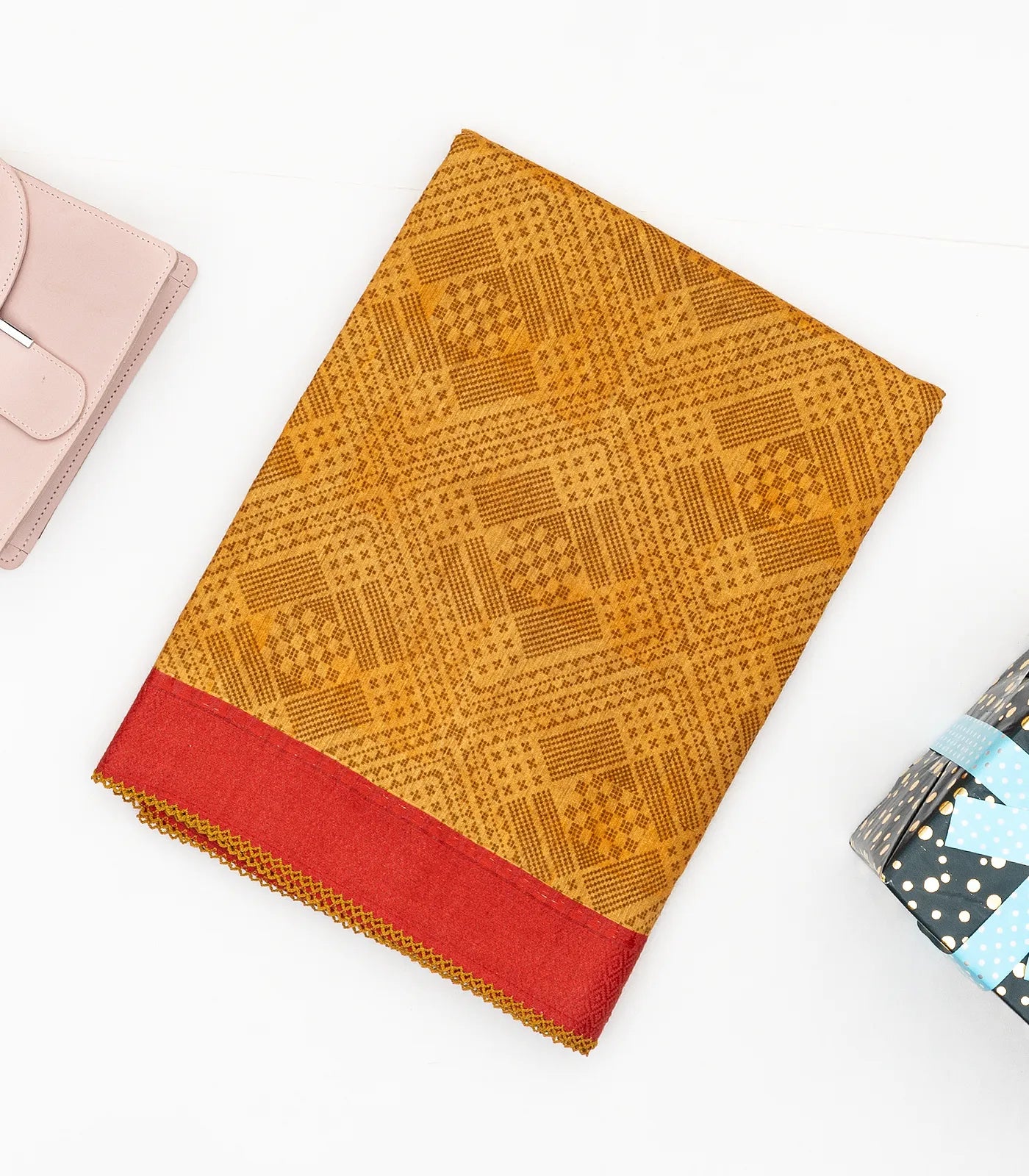 Mustard Handloom Tussar Silk Saree Printed With Diamond Motifs