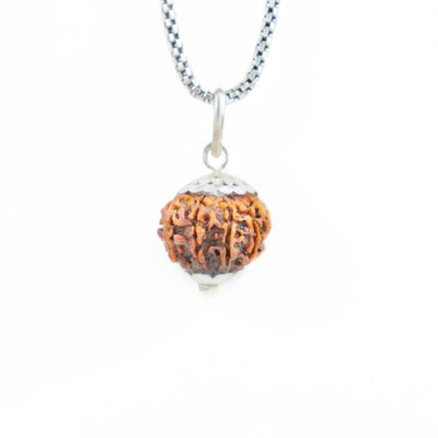 Silver Capping 11 Mukhi Rudraksha Pendant With Chain ( Nepali )