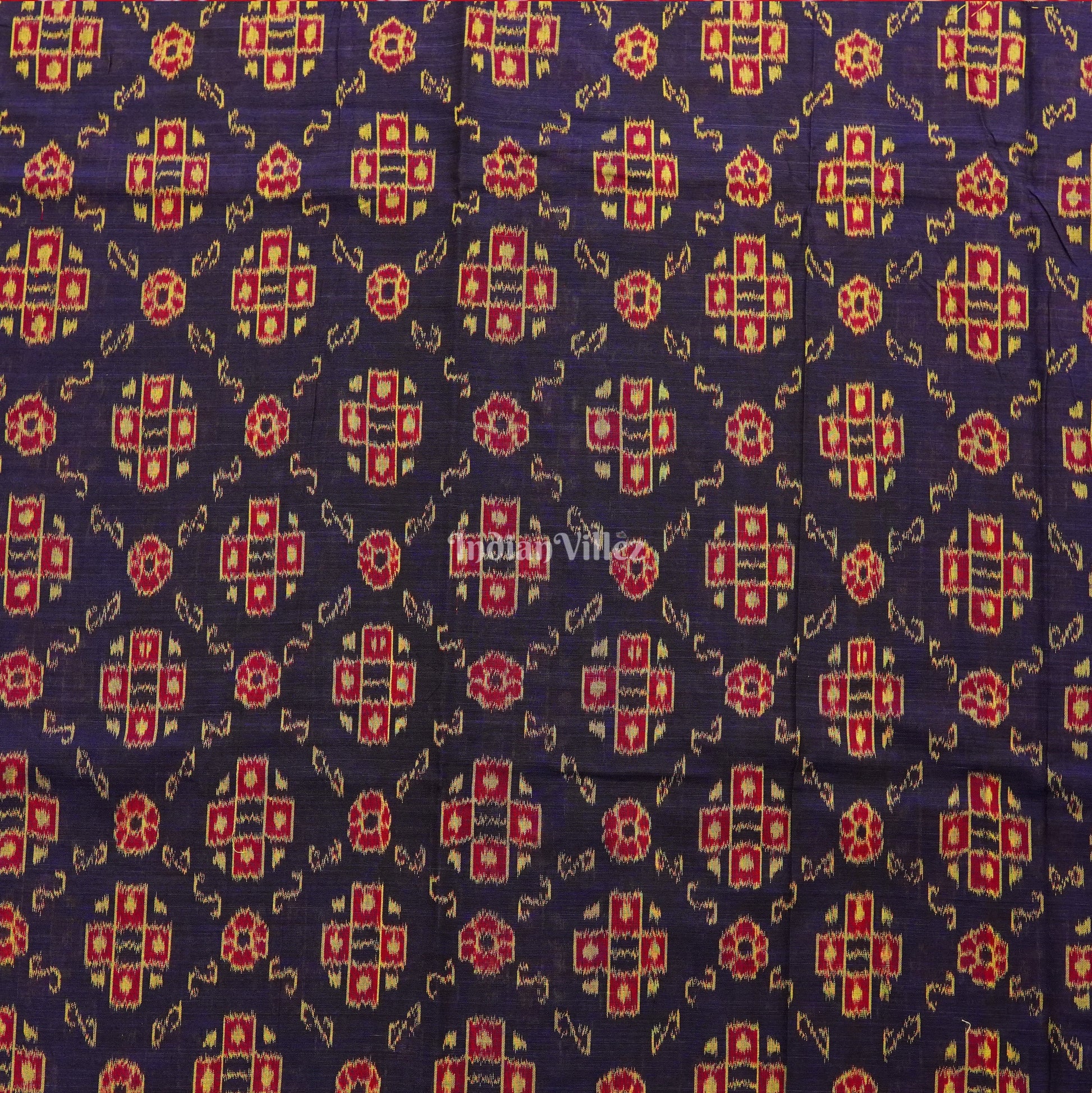 Blue Pasapali Design Sambalpuri Ikat Cotton Fabric