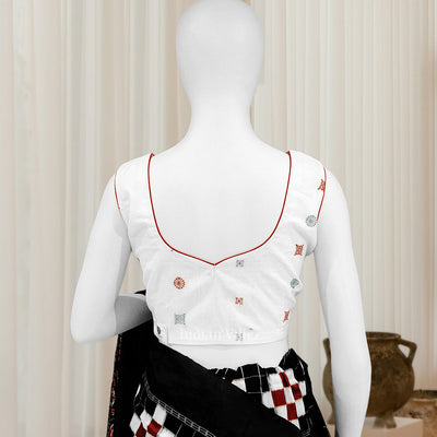 White Jhoti Theme Odisha Ikat Sambalpuri Cotton Blouse