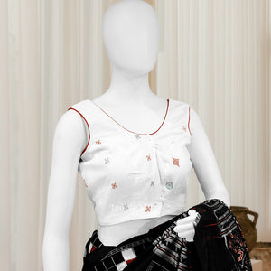 White Jhoti Theme Odisha Ikat Sambalpuri Cotton Blouse