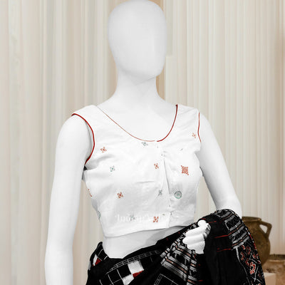 White Jhoti Theme Odisha Ikat Sambalpuri Cotton Blouse