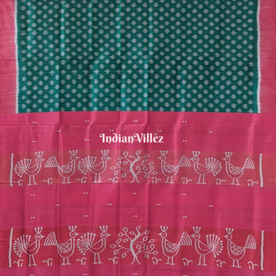 Green Pink Contemporary Odisha Ikat Silk Saree