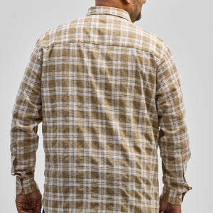 Beige Checks Linen Blend Shirt