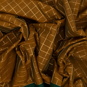 Dark Olive Handloom Kanchi Cotton Saree With Checks