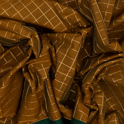 Dark Olive Handloom Kanchi Cotton Saree With Checks