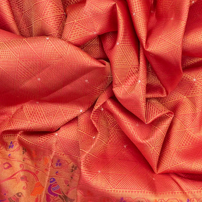 Pink Handloom Kanchipuram Silk Saree With Triangle Motifs