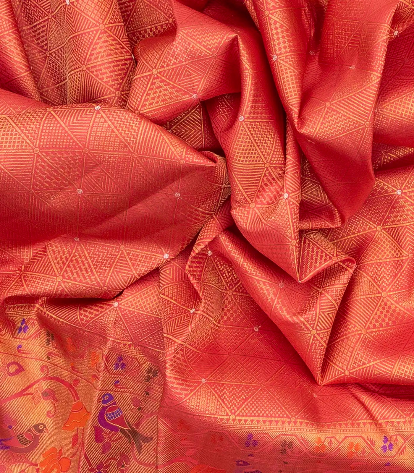 Pink Handloom Kanchipuram Silk Saree With Triangle Motifs