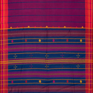 Purple Handloom Bhujodi Cotton Saree With Stripes