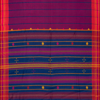 Purple Handloom Bhujodi Cotton Saree With Stripes