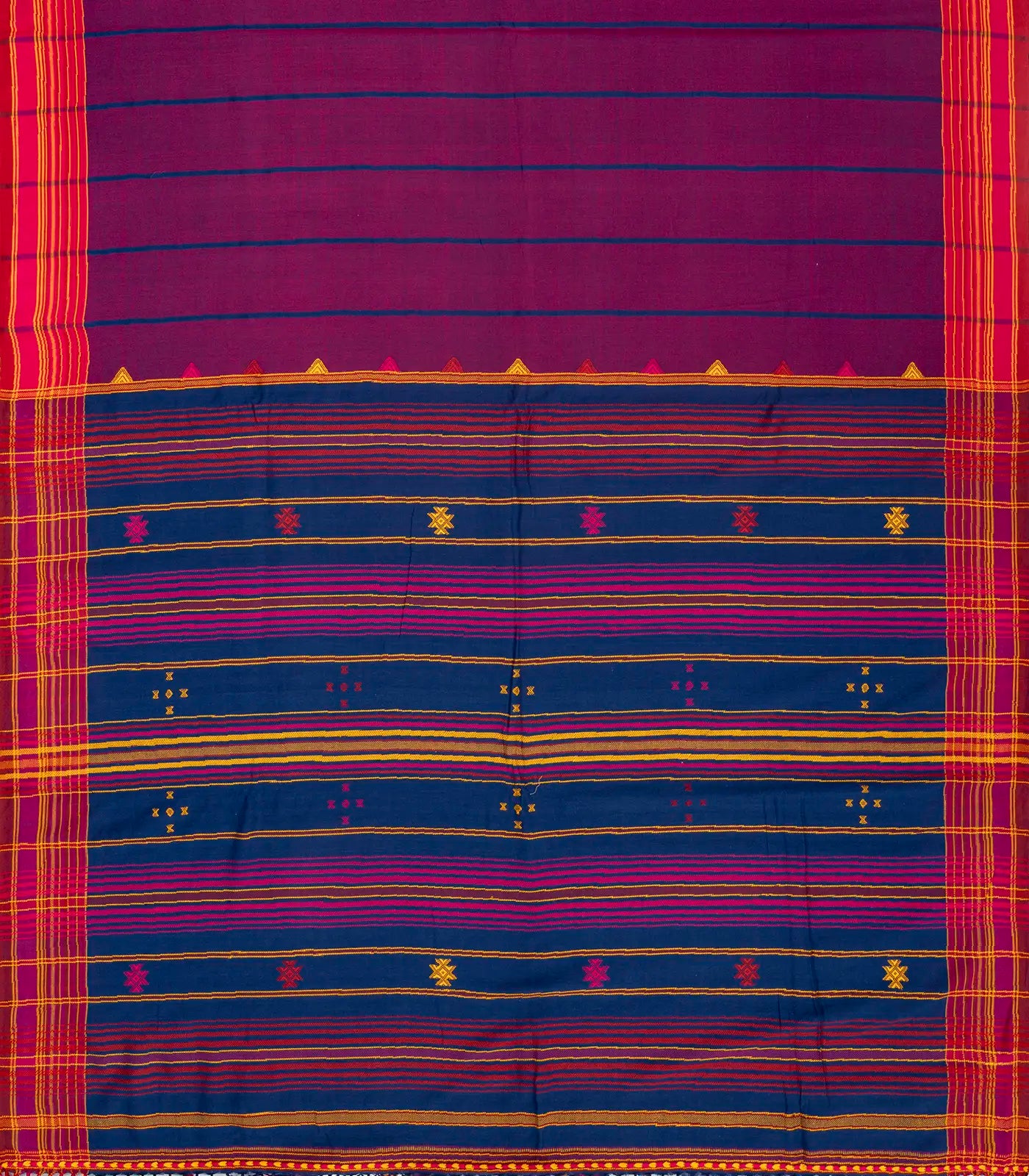 Purple Handloom Bhujodi Cotton Saree With Stripes