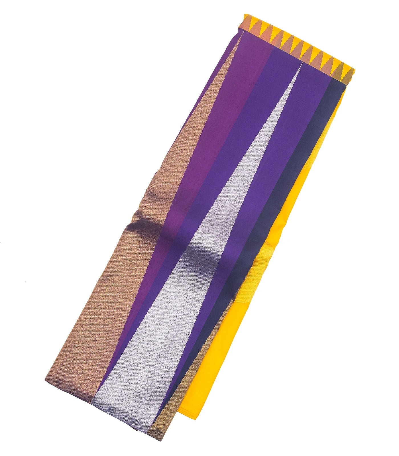 Lemon Yellow Handloom Kanchipuram Korvai Half & Half Silk Saree