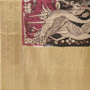 Multicolour Hand-Painted Kanjivaram Silk Kalamkari Saree