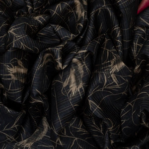 Black Handloom Tussar Silk Saree Printed With Birds Motifs