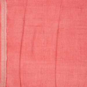 Peach Handwoven Printed Tussar Silk Saree With Chevron Motifs-Peach