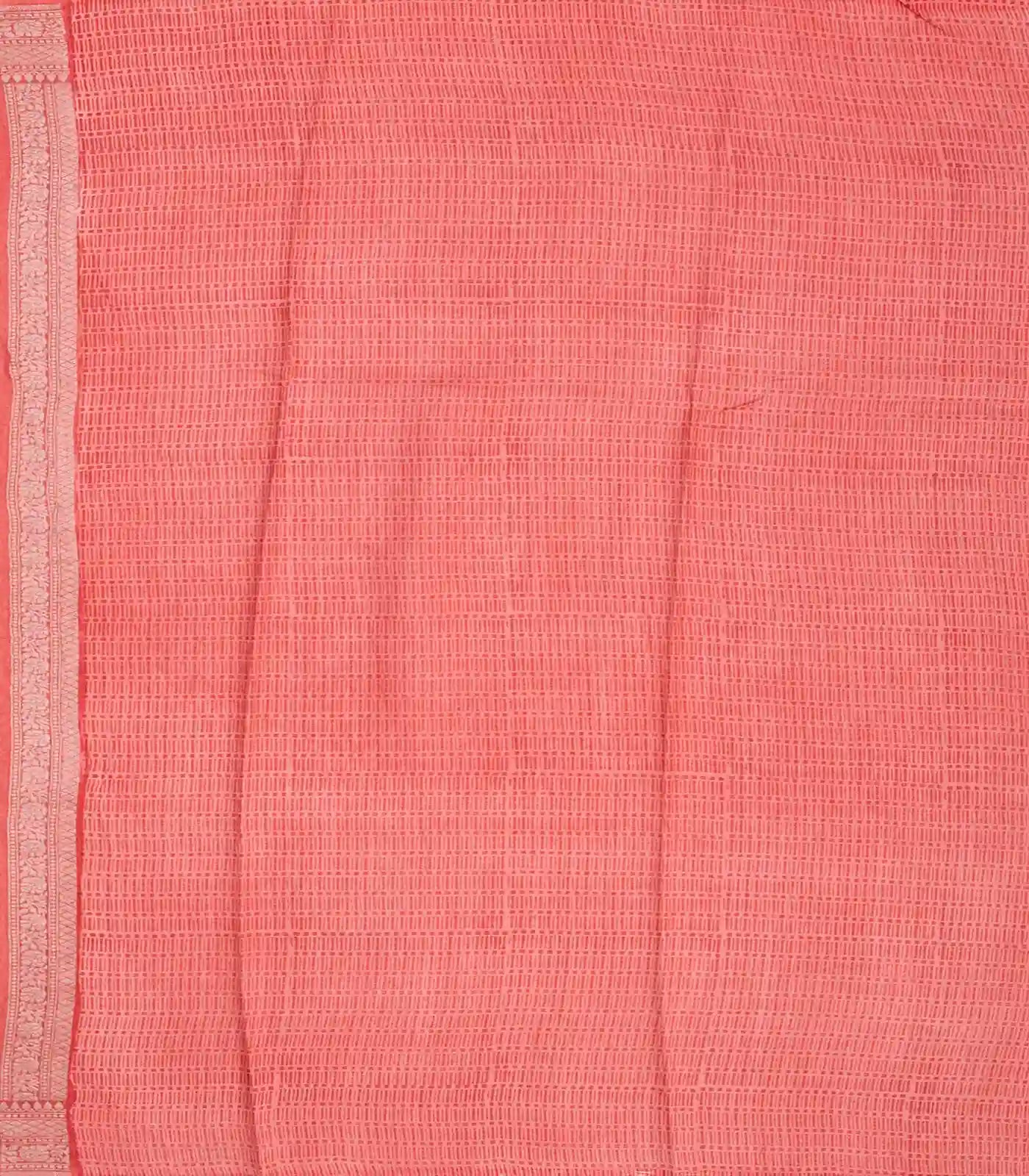 Peach Handwoven Printed Tussar Silk Saree With Chevron Motifs-Peach