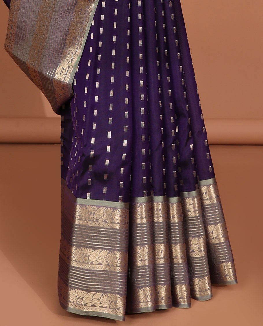 Purple buttas vasundhara elite silk saree with self intricate zari border & pallu of argyle pattern