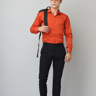 Frankshirt Orange Solid Tailored Fit Cotton Casual Shirt for Man
