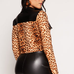 Leopard Faux Leather Fringe Shirt