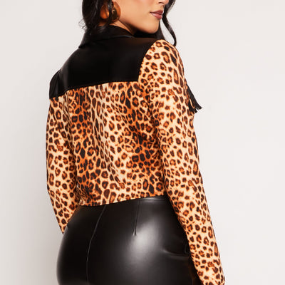 Leopard Faux Leather Fringe Shirt