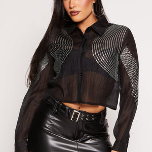 Organza Rhinestone Studded Crop Top