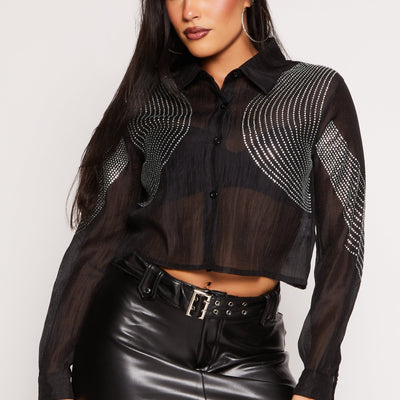 Organza Rhinestone Studded Crop Top