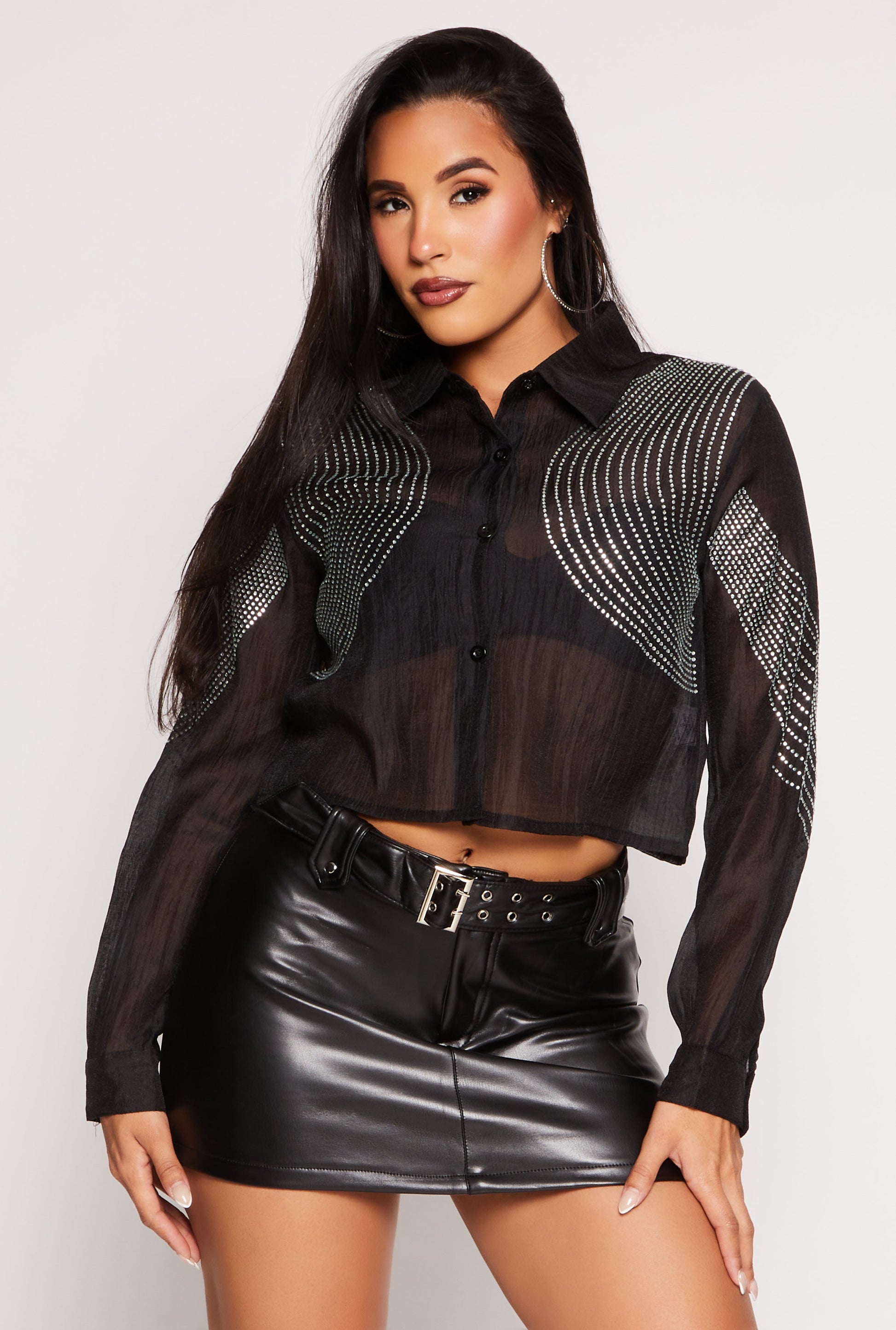 Organza Rhinestone Studded Crop Top