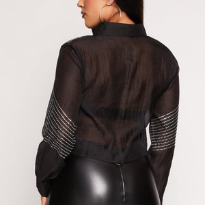 Organza Rhinestone Studded Crop Top