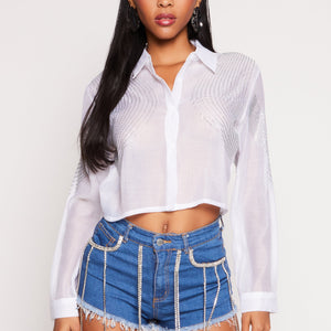 Organza Rhinestone Studded Crop Top