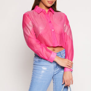 Organza Rhinestone Studded Crop Top