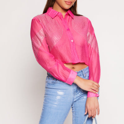 Organza Rhinestone Studded Crop Top