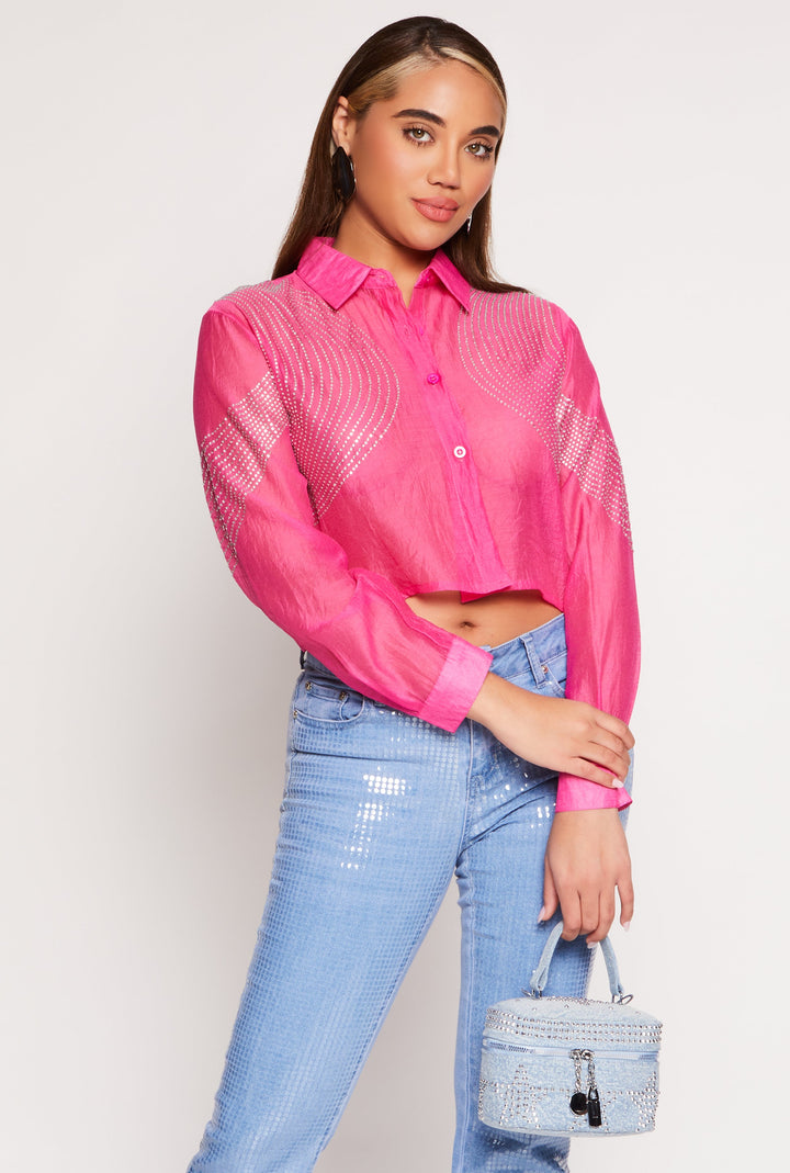 Organza Rhinestone Studded Crop Top