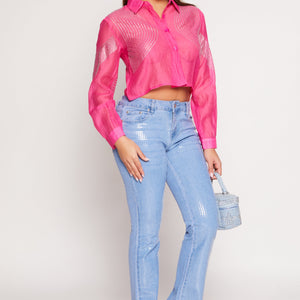 Organza Rhinestone Studded Crop Top