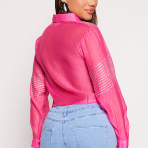 Organza Rhinestone Studded Crop Top