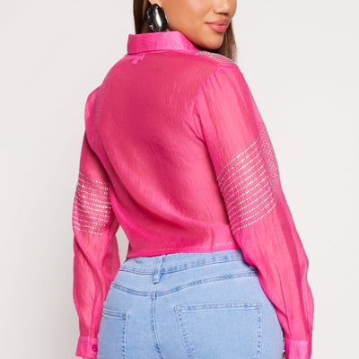 Organza Rhinestone Studded Crop Top