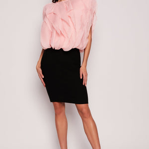 Organza Ruffled Tie Back Keyhole Blouse