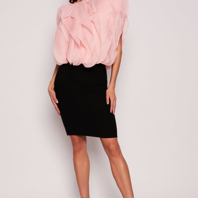 Organza Ruffled Tie Back Keyhole Blouse