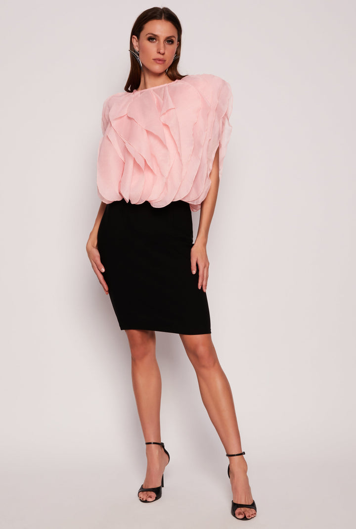 Organza Ruffled Tie Back Keyhole Blouse