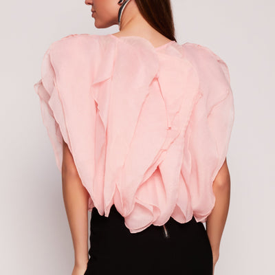 Organza Ruffled Tie Back Keyhole Blouse