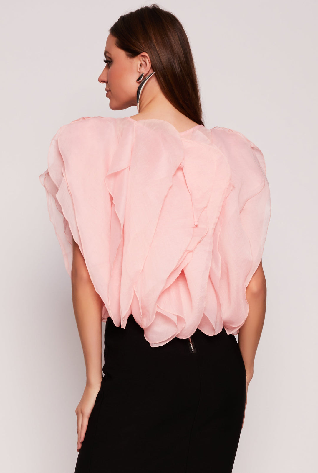 Organza Ruffled Tie Back Keyhole Blouse