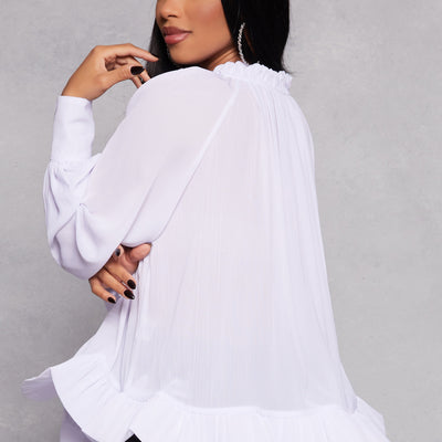 Chiffon Tie Keyhole Long Sleeve Blouse