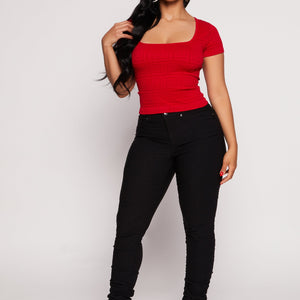 Seamless Ribbed Greek Key Short Sleeve Top