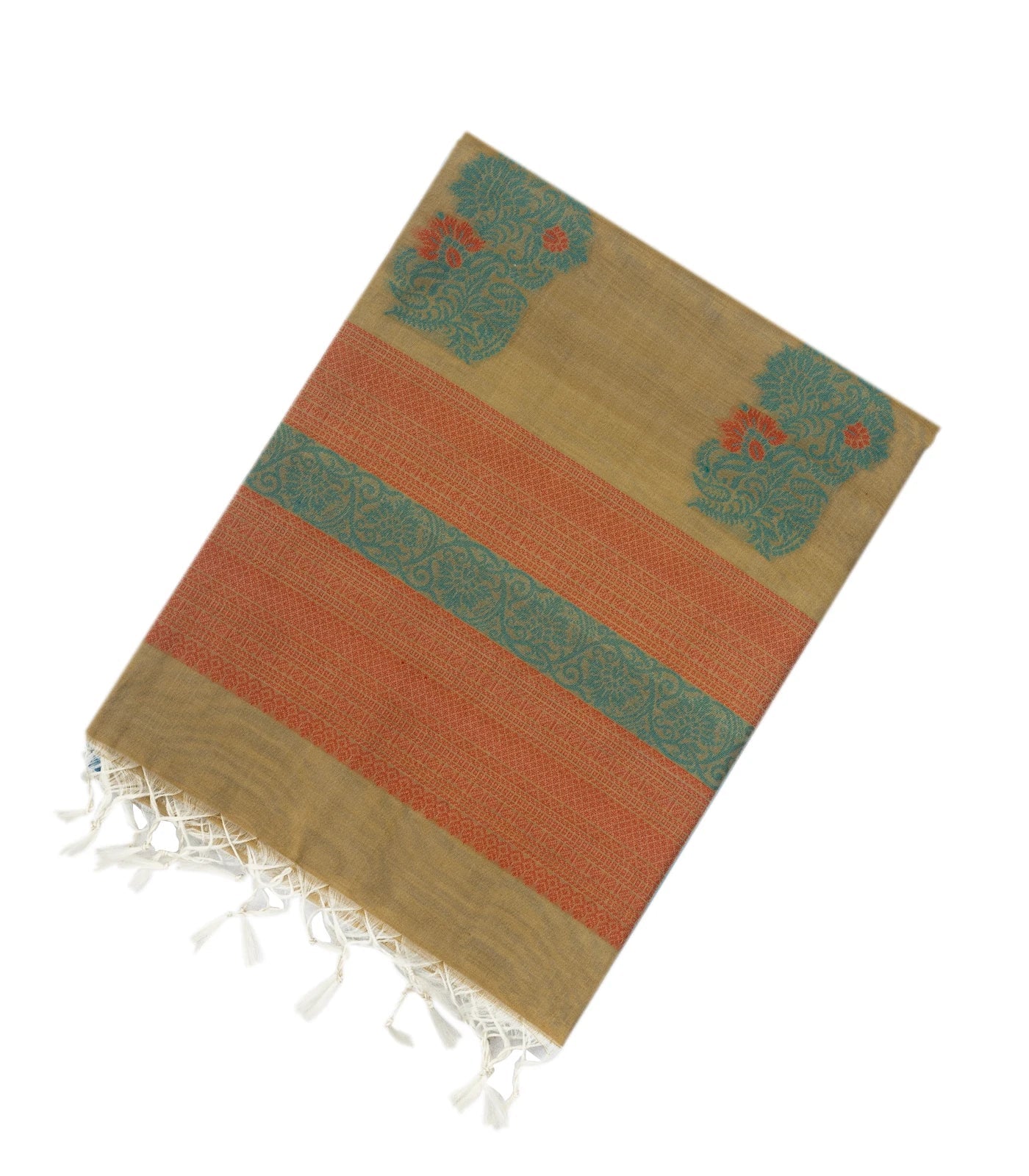 Blue Handloom Kora Silk Cotton Saree And Mustard Pallu