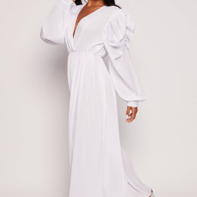 Plisse Puff Sleeve Wide Leg Jumpsuit