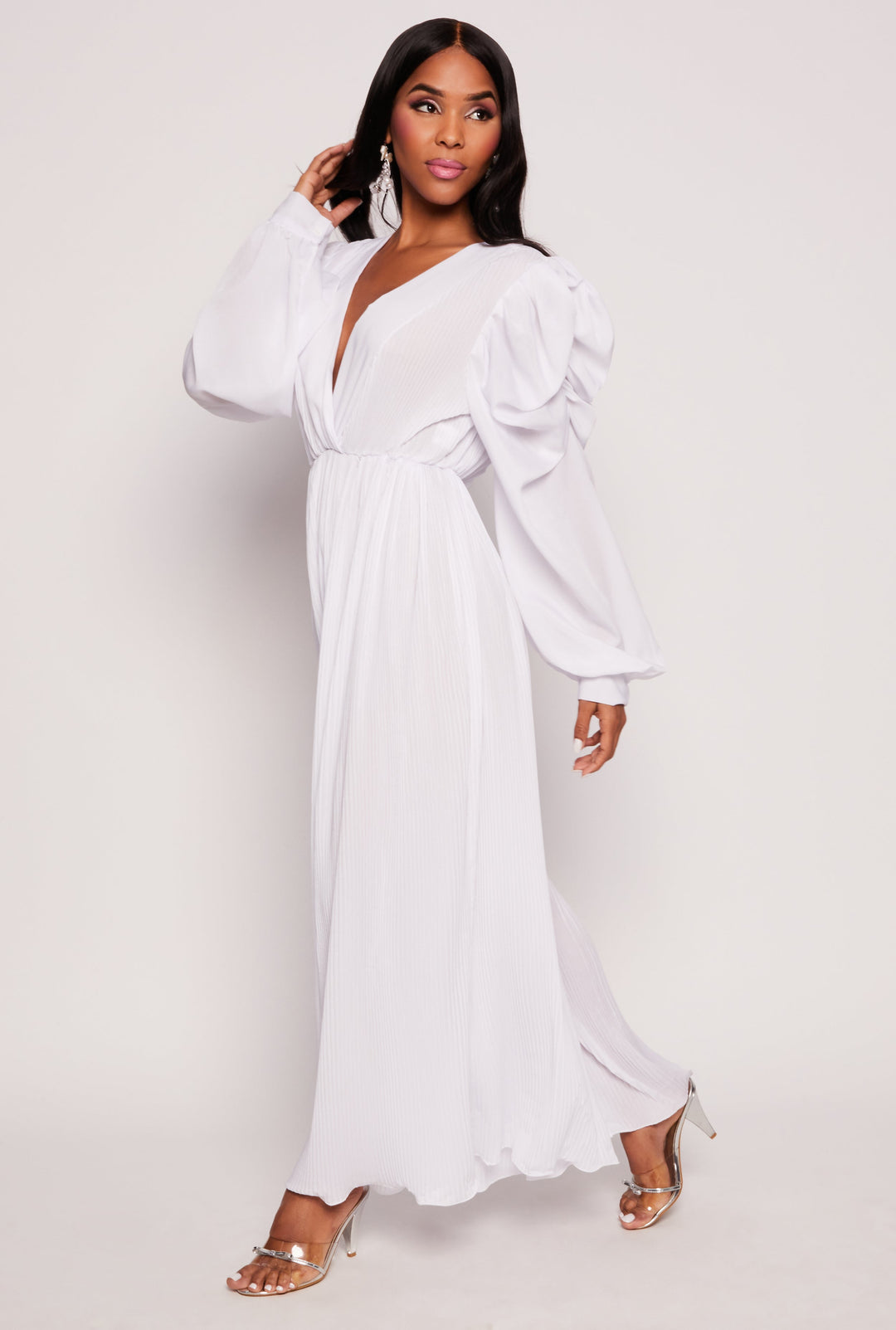 Plisse Puff Sleeve Wide Leg Jumpsuit