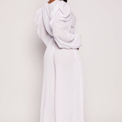 Plisse Puff Sleeve Wide Leg Jumpsuit